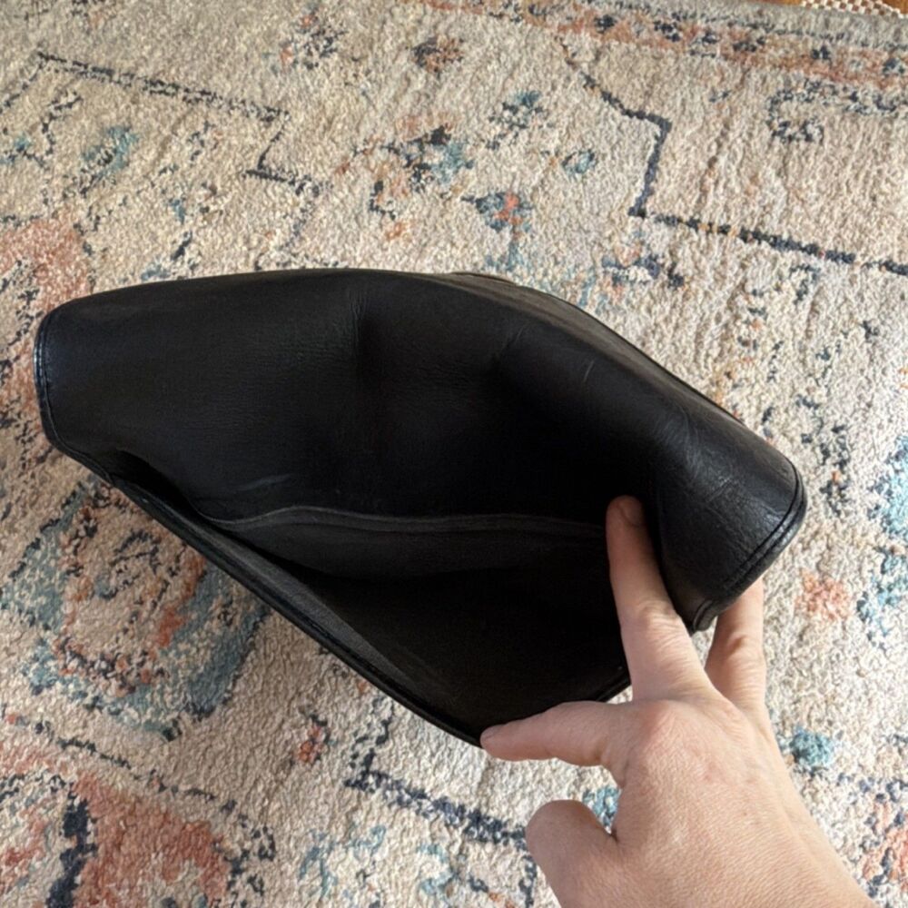 Georgetown Leather Design Black Shoulder Bag TurnLock Inner Pockets Gold Vintage - Picture 8 of 10